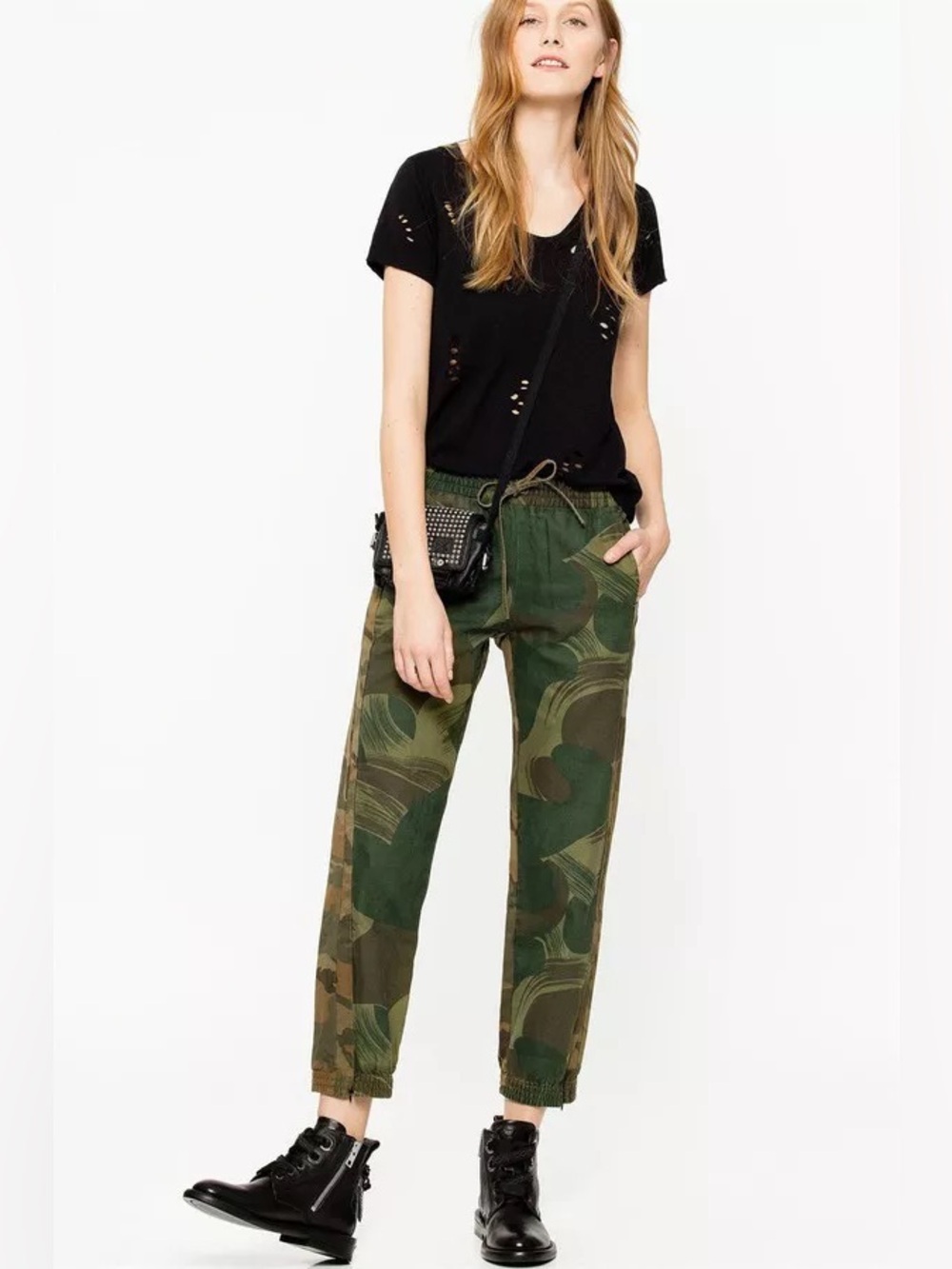 Zadig & Voltaire Parona Camouflage Cargo Jogger Pants Green Camo 34